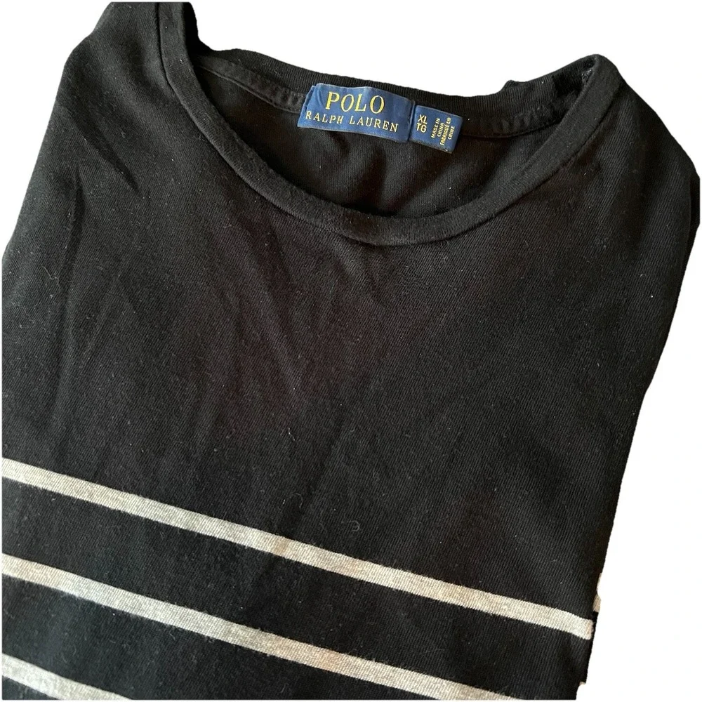 Polo Ralph Lauren XL/TG Black w/ Grey Stripe Long Sleeve Cotton Light Sweater‎